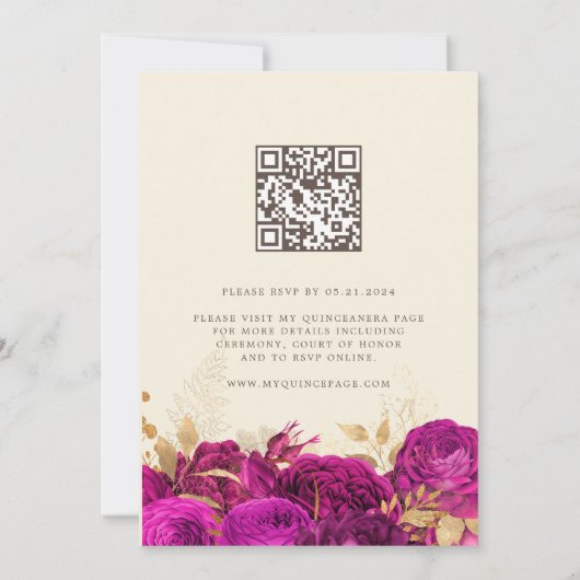 Waterverf Gouden Roze Rozen Quinceanera QR Code Kaart (Achterkant)