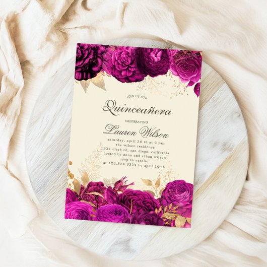 Waterverf Gouden Roze Rozen Quinceanera QR Code Kaart