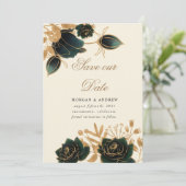 Waterverf gouden Rozen Bewaar de datumuitnodiging Kaart (Staand voorkant)