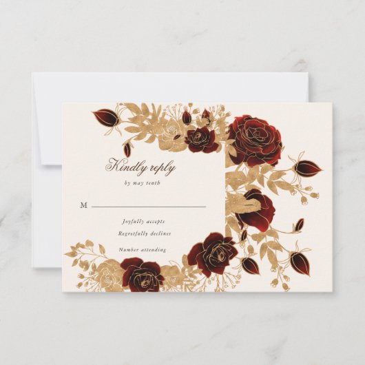 Waterverf Gouden Rozen Bloemen RSVP Reactie Kaart (Voorkant)