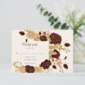 Waterverf Gouden Rozen Bloemen RSVP Reactie Kaart (Staand voorkant)