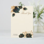 Waterverf gouden Rozen bruiloft dank u kaart (Staand voorkant)