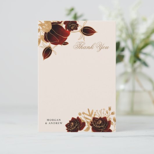 Waterverf gouden Rozen bruiloft dank u kaart (Staand voorkant)
