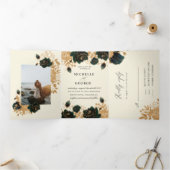 Waterverf gouden Rozen drievoudige bruiloft uitnod Drieluik Uitnodiging (Binnen)