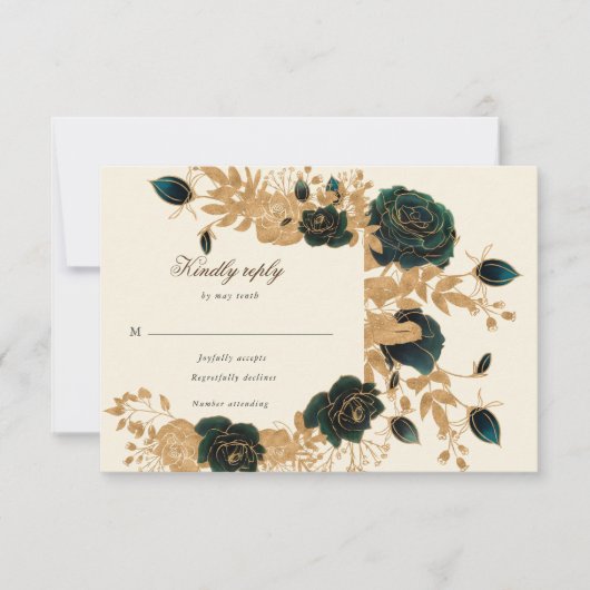 waterverf gouden rozen florale RSVP-reactiekaart RSVP Kaartje (Voorkant)
