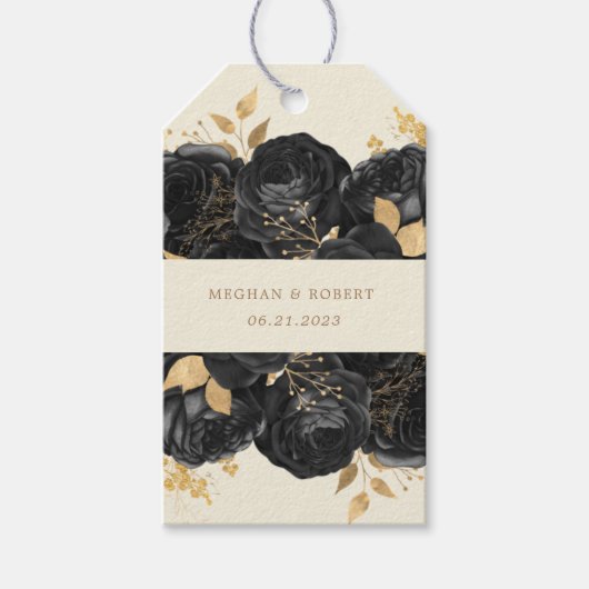 Waterverf Gouden Rozen Monogram Bruiloft Cadeaulabel (Voorkant)