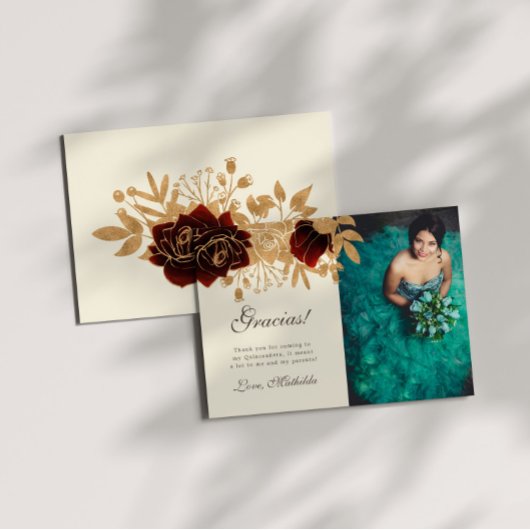 Waterverf Gouden Rozen Quinceanera bedankkaart Kaart