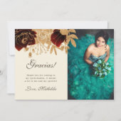 Waterverf Gouden Rozen Quinceanera bedankkaart Kaart (Voorkant)