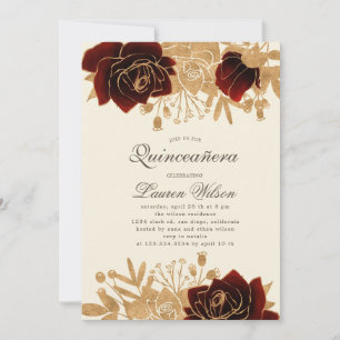 waterverf gouden rozen Quinceanera Qrcode Kaart