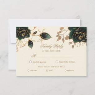 Waterverf gouden rozen RSVP maaltijdkeuze kaart