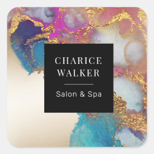 waterverf gouden salon en spa monogram vierkante sticker