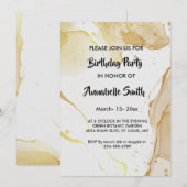 Waterverf gouden verjaardagsuitnodiging kaart (Voorkant / Achterkant)
