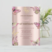 Waterverf Gouden Vlinders Roos Gouden Verjaardag Kaart (Staand voorkant)