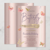 Waterverf Gouden Vlinders Roos Gouden Verjaardag Kaart (Voorkant / Achterkant)