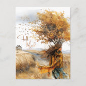 Waterverf Gouden Weide Herfst Stemming Briefkaart (Voorkant)