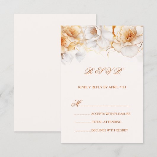 Waterverf Gouden Witte Rozen RSVP Kaartje (Voorkant / Achterkant)