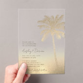 Waterverf gouden zandpalm boom Boho strand bruilof Acryl Uitnodigingen (Insitu (Draagbaar))