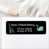 Waterverf gouden zwaan kattails adresetiketten etiket (Insitu)