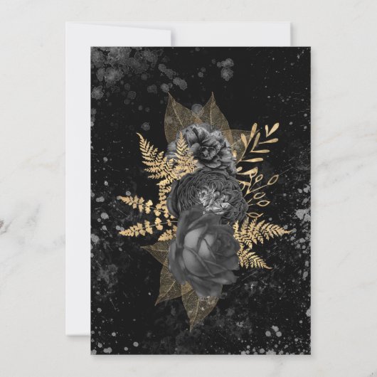 Waterverf Gouden Zwarte Rozen Sla de datum op Kaart (Achterkant)