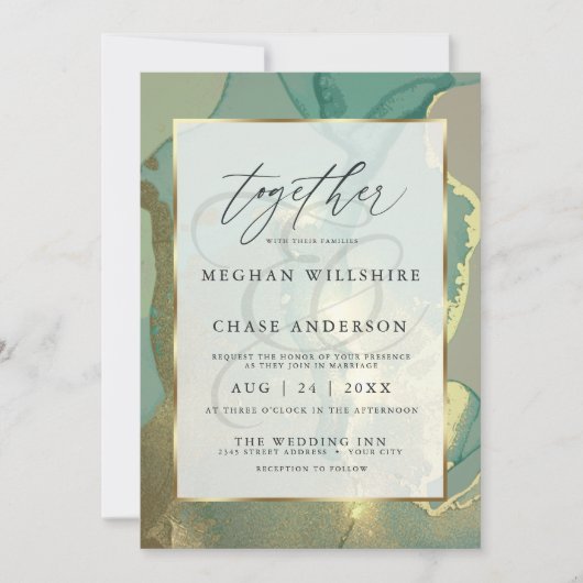 Waterverf goudkleurige en halfwitte alcoholinkt kaart (Voorkant)