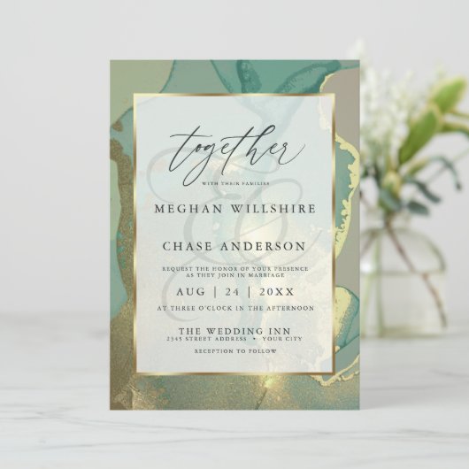 Waterverf goudkleurige en halfwitte alcoholinkt kaart (Staand voorkant)