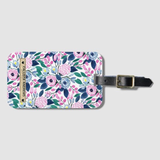 Waterverf goudmonogram goudbruine marinevloeren bagagelabel (Voorkant (horizontaal))