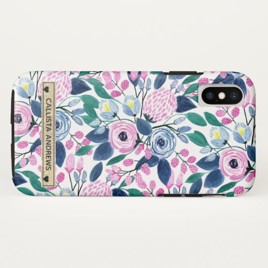 Waterverf goudmonogram goudbruine marinevloeren Case-Mate iPhone case (Achterkant (horizontaal))