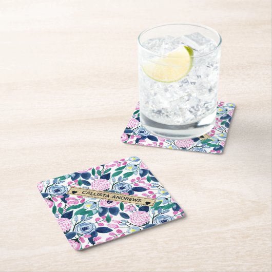 Waterverf goudmonogram goudbruine marinevloeren kartonnen onderzetters (Insitu)