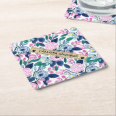 Waterverf goudmonogram goudbruine marinevloeren kartonnen onderzetters (Schuin)