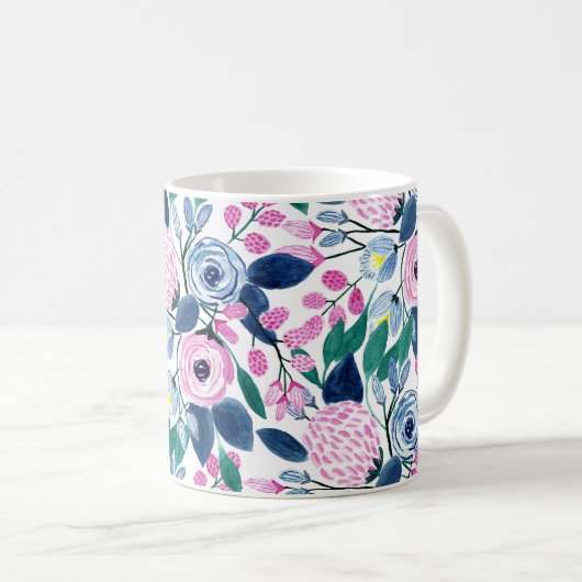 Waterverf goudmonogram goudbruine marinevloeren koffiemok (Voorkant rechts)