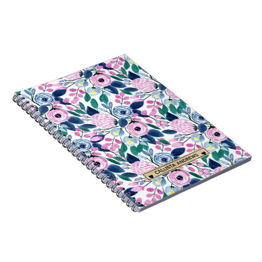 Waterverf goudmonogram goudbruine marinevloeren notitieboek (Rechterzijde)