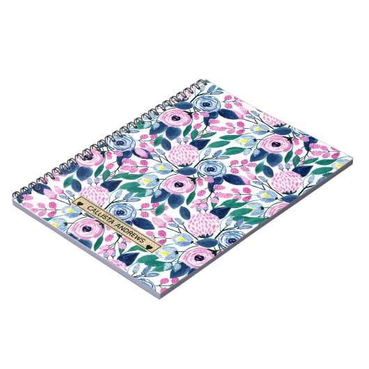 Waterverf goudmonogram goudbruine marinevloeren notitieboek (Linkerzijde)