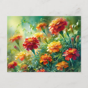 Waterverf goudsbloemen en groen briefkaart