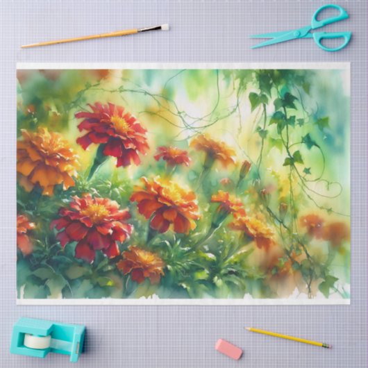 Waterverf goudsbloemen en Ivy Vines Decoupage Tissuepapier (Craft)