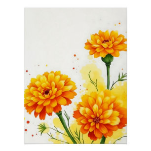 Waterverf goudsbloemen in Sinaasappel en geel Perfect Poster