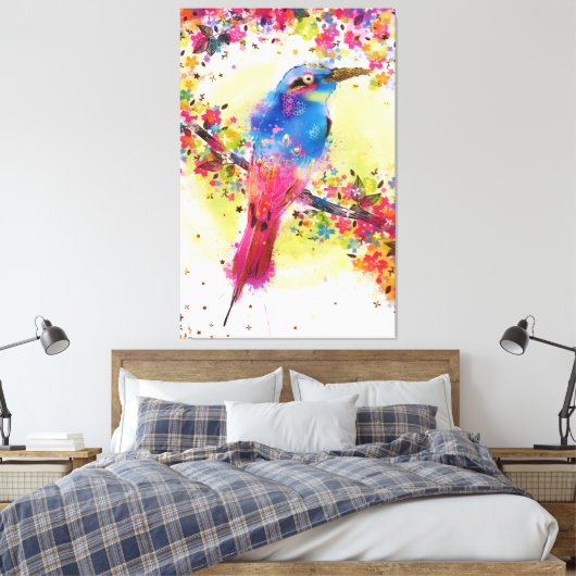 Waterverf goudvederbloem canvas afdruk (Insitu (Slaapkamer))