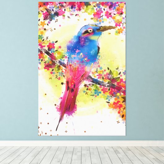 Waterverf goudvederbloem canvas afdruk (Insitu (Houten vloer))