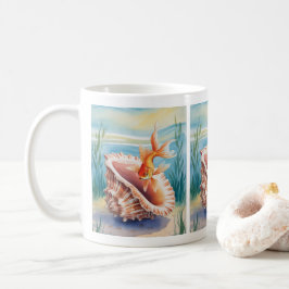 Waterverf goudvis in koraalschelp koffiemok