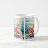 Waterverf goudvis in koraalschelp koffiemok (Voorkant rechts)