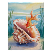 Waterverf goudvis in koraalschelp perfect poster (Voorkant)