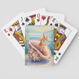 Waterverf goudvis in koraalschelp pokerkaarten