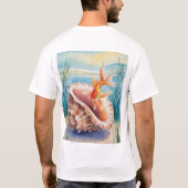 Waterverf goudvis in koraalschelp t-shirt (Achterkant)