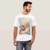 Waterverf goudvis in koraalschelp t-shirt (Voorkant volledig)