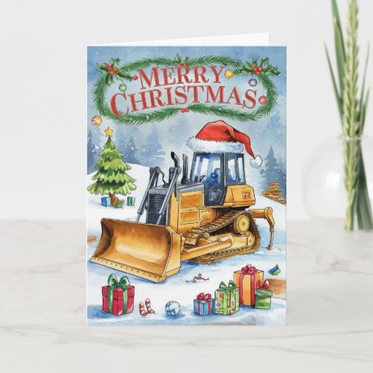 Waterverf graafmachine bouw kerst Kaart (Voorkant)