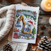 Waterverf graafmachine bouw kerst Kaart