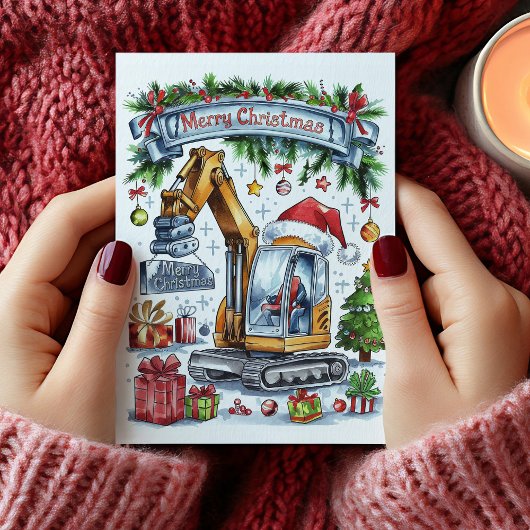 Waterverf graafmachine bouw kerst Kaart