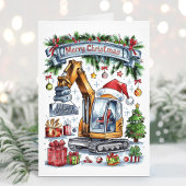 Waterverf graafmachine bouw kerst Kaart