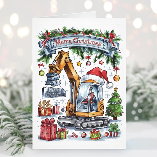 Waterverf graafmachine bouw kerst Kaart