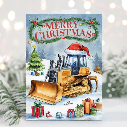 Waterverf graafmachine bouw kerst Kaart