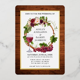 Waterverf Graanwijnstokken Floral Wreated Gold Folie Uitnodiging